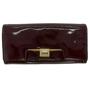 Authentic Miu Miu Logo Ribbon Patent Leather Long Wallet Bordeaux Bifold/23
